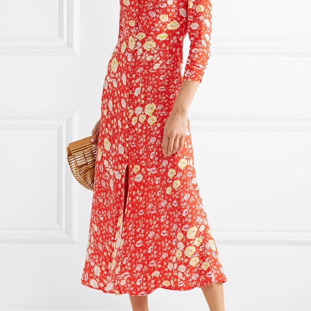 Rixo Red Foral Katie Silk Dress - M